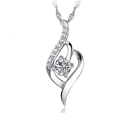 Silver Round AAA Zircon Solitaire Pendant with Studded Zircon for Women and Girls