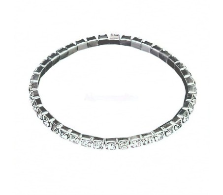 Single Layer Elastic Rhinestone White Silver Plated Bracelet