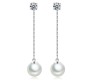 Solitaire Silver Plated Long Pearl Dangle Drop Earrings for Women and Girls White Silver