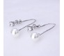 Solitaire Silver Plated Long Pearl Dangle Drop Earrings for Women and Girls White Silver