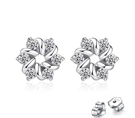 Stud Earrings Sterling Silver for Women Girls CZ Cubic Zirconia Flower-Shaped Earrings Ear Studs Bars White