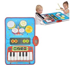 2 in 1 Piano/Keyboard N Drum Musical Jam Playmat Touch Sensitive Playmate Foldable Musical Mat Toy for Kids Multicolor