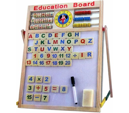 6 in 1 Wooden Easel Magnetic Drawing and Writing White Board Black Board with Abacus and Clock Educational Learning for Kids Medium 62 x 42 cm - Multi Color