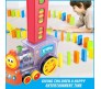 60 Pcs Electric Dominos Train Toy Set Model with Lights and Sounds Stacking Funny Filling Plastic Domino Blocks Maker Toys for Kids Multicolor
