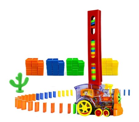 60 Pcs Electric Dominos Train Toy Set Model with Lights and Sounds Stacking Funny Filling Plastic Domino Blocks Maker Toys for Kids Multicolor