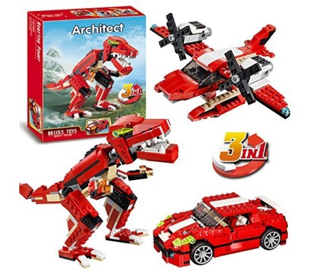 Architect 3 in 1 Racing Car Dinosaur Plane Building Blocks Set 374+ Pcs STEM Educational Construction Learning Brick Toy for Kids