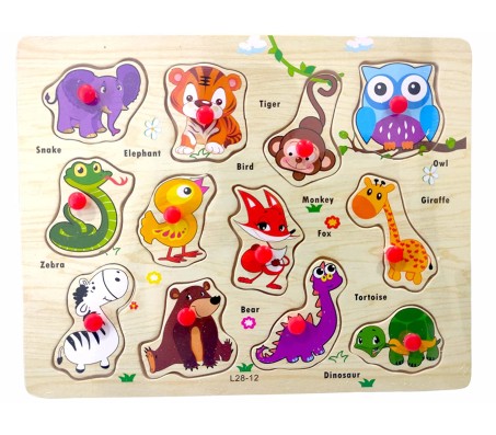 Educational Animal Wooden Puzzle Board Block Tray with Knob Learning Puzzles for 12 to 18 Months or 1 2 3 Year Old Kids and Toddlers Multi Color