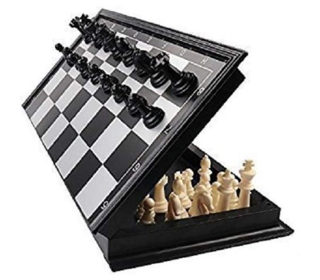 Magnetic 12.5 Inch Educational Toys Travel Chess Set with Folding Chess Board for Kids and Adults Black Color