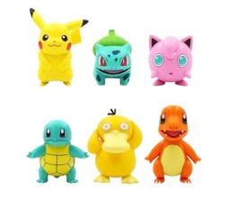 Set of 6 Pokemo 6-7 cm Pcs Pikach, Psyduk, Chrmandr, Babysur, Jiggly-Puff, Squrtl Action Figure Miniature Doll