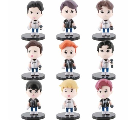 Set of 9 Music Band Exo Action Figure Set Or Cake Topper Decoration Merchandise Showpiece to Keep in Office Desk Table Gift Toys Multicolor