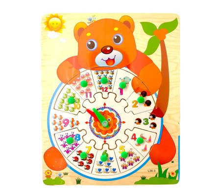 Wooden Colorful 2 in 1 Learning Number Puzzle from 0 to 12 Numbers Blocks Game with Knob and Teaching Clock Educational Board Tray for Kids Baby Age 2 3 4 Year Gift Design A Multicolor