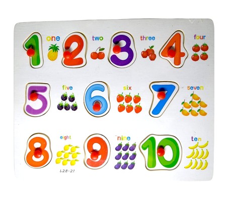 Wooden Colorful Learning Number Puzzle from 0 to 10 Numbers Blocks Game with Knob Educational Board Tray for Kids Baby Age 2 3 4 Year Gift Mulitcolor