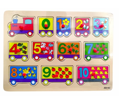 Wooden Colorful Learning Number Puzzle from 0 to 10 Numbers Train Blocks Game with Knob Educational Board Tray for Kids Baby Age 2 3 4 Year Gift Toy Mulitcolor