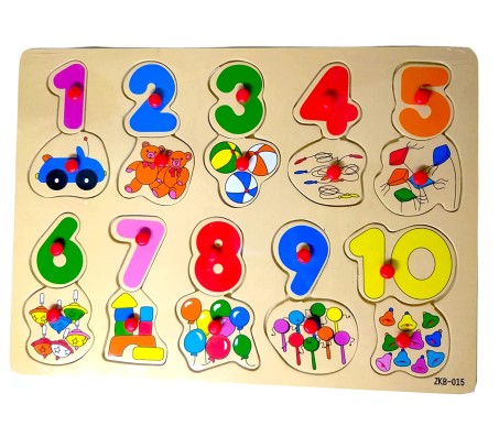 Wooden Colorful Learning Number Puzzle from 1 to 10 Numbers Blocks Game with Knob Educational Board Tray for Kids Baby Age 2 3 4 Year Gift Toy Mulitcolor