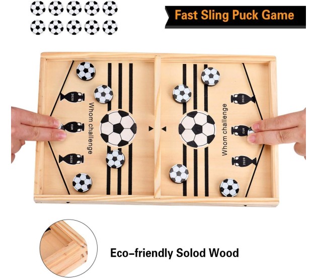 Fast Sling Puck Game - Large Size, Wooden Hockey Game Pucket Board Game,  Battle Winner Slingshot Game, Fast-Paced Fun Board Game for a Family Game