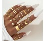 Adjustable Combo of 22 Knuckle Stackable Fashion Statement Gold Multi Finger Rings Pearl Set Boho Stylish Western for Women and Girls