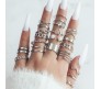 Adjustable Combo of 22 Knuckle Stackable Fashion Statement Silver Multi Finger Rings Pearl Set Boho Stylish Western for Women and Girls