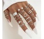 Adjustable Combo of 22 Knuckle Stackable Fashion Statement Silver Multi Finger Rings Pearl Set Boho Stylish Western for Women and Girls