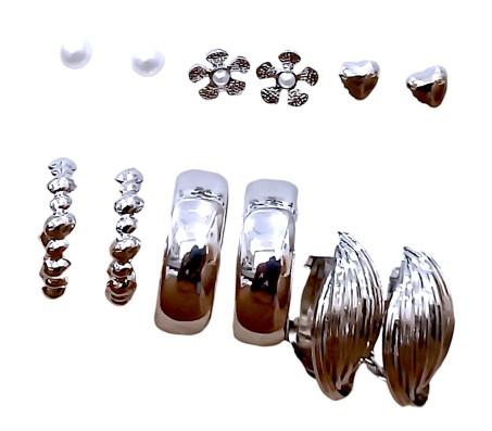 Fashion 6 Pairs Earrings Combo Set Latest Silver Stylish Design Western Stud Pearl Metal Hoop Hanging Wear for Women and Girls DBLS