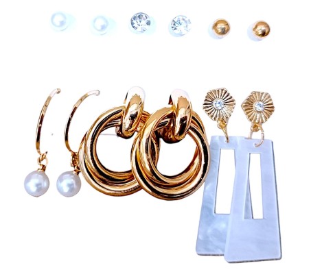 Fashion 6 Pairs Earrings Combo Set Latest Gold Stylish Design Western Stud Pearl Metal Hoop Hanging Wear for Women and Girls DRCG
