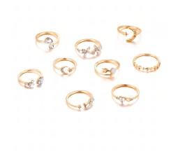 Adjustable Combo of 9 Knuckle Stackable Fashion Statement Gold Multi Finger Rings Set Boho Stylish Western for Women and Girls