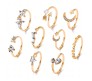 Adjustable Combo of 9 Knuckle Stackable Fashion Statement Gold Multi Finger Rings Set Boho Stylish Western for Women and Girls