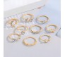 Adjustable Combo of 9 Knuckle Stackable Fashion Statement Gold Multi Finger Rings Set Boho Stylish Western for Women and Girls
