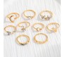 Adjustable Combo of 9 Knuckle Stackable Fashion Statement Gold Multi Finger Rings Set Boho Stylish Western for Women and Girls