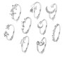Adjustable Combo of 9 Knuckle Stackable Fashion Statement Silver Multi Finger Rings Set Boho Stylish Western for Women and Girls