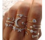 Adjustable Combo of 9 Knuckle Stackable Fashion Statement Silver Multi Finger Rings Set Boho Stylish Western for Women and Girls