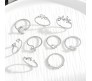 Adjustable Combo of 9 Knuckle Stackable Fashion Statement Silver Multi Finger Rings Set Boho Stylish Western for Women and Girls