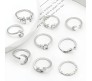 Adjustable Combo of 9 Knuckle Stackable Fashion Statement Silver Multi Finger Rings Set Boho Stylish Western for Women and Girls