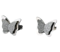 Charming Dual Butterfly Surgical 18K Steel Silver Stud Earrings for Girls and Women 