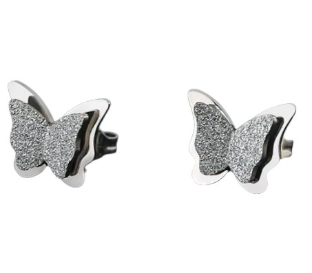 Charming Dual Butterfly Surgical 18K Steel Silver Stud Earrings for Girls and Women 