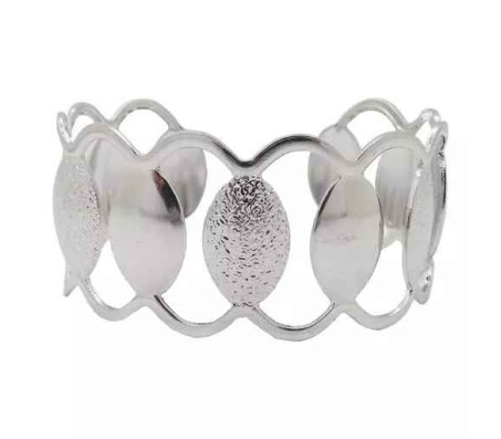 Adjustable Pair of Open Cuff Silver Fancy Bracelet Oval Pattern Party Style Punk Wear for Girls and Women