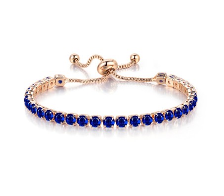 Blue Rhinestone Bracelet Gold Crystal Bracelet Adjustable Chain Tennis Stylish Fashionable Bracelets Birthday Anniversary Valentine Gift for Women & Girls