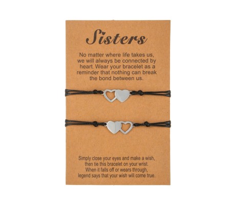Friendship Bracelet Combo Set of 2 for Sisters Heart Shaped Best Friend Bracelet Fashion Silver Adjustable BFF Matching Bracelets Bands Jewellery Gift for Girls and Women