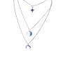 3 Layer Step Multi Layered Necklace Latest Western With Charms Star Circle Moon Crest Chain in Silver Plated for Women