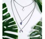 3 Layer Step Multi Layered Necklace Latest Western With Charms Star Circle Moon Crest Chain in Silver Plated for Women