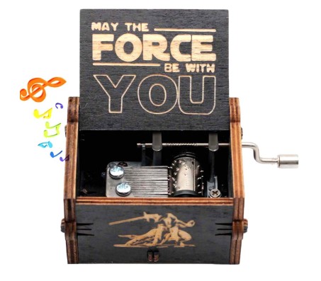 Wooden Star Wars Music Box Vintage Hand Crank Classical Musical Gifts for Birthday Gift for Men Boys Girls Women Black