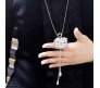 Fashion Crystal Silver Long Chain Stylish Pendant Necklace in Swan Design Jewelry Party or Daily Casual Wear for Women and Girls White Silver