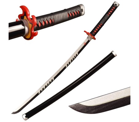 Demon Slayer Cosplay 104 cm Tanjiro Kamado Wooden Sword Flame Nichirin Life Size Replica Katana Perfect for Anime Gift Merchandise Collectibles