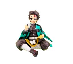 Demon Slayer Tanjiro Kamado Sitting Eating Action Figure Height 14 cm for Car Dashboard, Decoration, Cake, Office Desk & Study Table Toy Multicolor