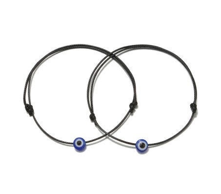 Set of 2 Combo Black Thread Evil Eye Bracelet Adjustable Nazar Battu Devil Protection Original For Boys and Men DT3