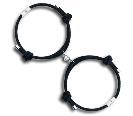 2PCS Set Magnetic Couple Bracelets for Women Men Stainless Steel Love Heart Shaped with Sun and Moon Attraction Matching Couples Bracelet Promise Gifts Lovers Friend Gift Valentine Day