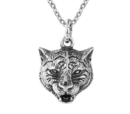 Animal Tiger Face Witcher Tough Pendant Stainless Steel with Long 24inch Round Box Chain Accessories for Men & Women