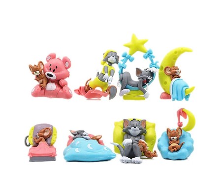 Set of 8 Tom and Jerry Action Figure 7-9 cm Or Cake Topper Decoration Merchandise Showpiece to Keep in Office Desk Table Gift Multicolor