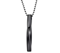 3D Twisted Cuboid Vertical Bar/Stick Stainless Steel Locket Black Pendant Necklace for Boys and Men