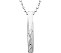 3D Twisted Cuboid Vertical Bar/Stick Stainless Steel Locket Silver Pendant Necklace for Boys and Men