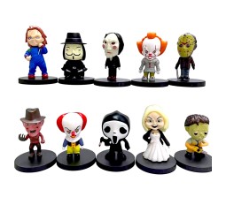 Horror Movie Action Figure Set of 10 Toy V for Vendetta Chucky Pennywise Jigsaw Freddy Krueger Tiffany Jason Voorhees Ghostface Leatherface for Boys and Men